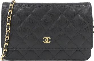 Chanel Black Grained Calfskin Chain/Shoulder Wallet (Pre-Owned)