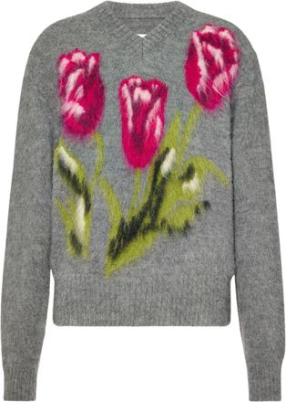 Maison Margiela Grey Relaxed Fit Artistic Floral Wool Sweater