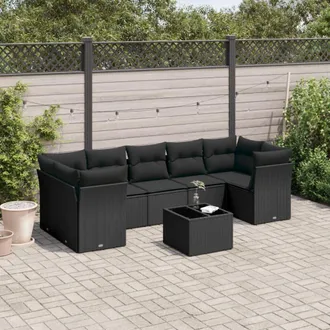 vidaXL Set De Sof&aacute;s De Jard&iacute;n 8 Piezas Y Cojines Rat&aacute;n Sint&eacute;tico Negro Vidaxl