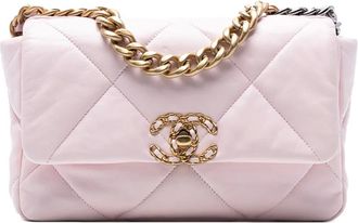 Chanel 2021-2025 medium 19 Flap lamsleren tas - Roze