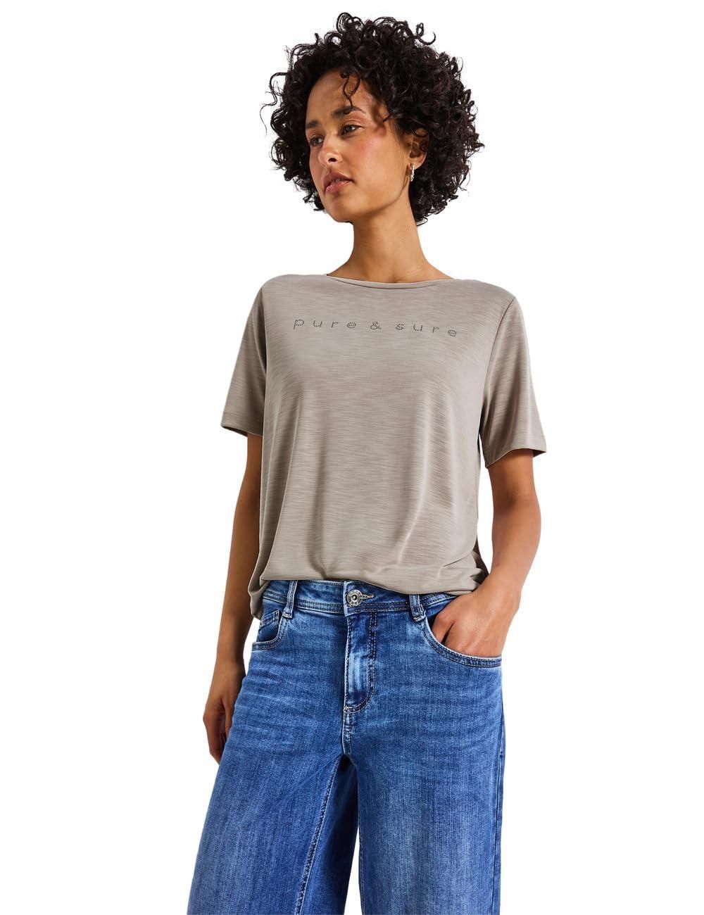 Street One Damen Shirt Mit Satin-Patch – Lässiges T-Shirt Mit Rundhals Und Dropped Shoulders