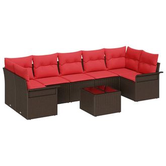 vidaXL Conjunto De Sof&aacute; De Jard&iacute;n 8 Pcs Beige Y Rojo Rat&aacute;n Sint&eacute;tico Vidaxl