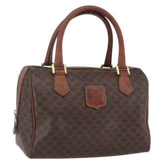 Celine Boston Bag Triomphe Coated Canvas Brown Canvas Handbag (Pre-Owned)
