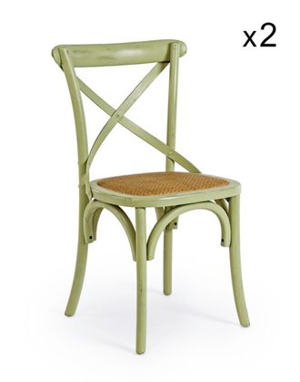 Konte Design Lote de 2 sillas de madera de olmo verde y rat&aacute;n natural