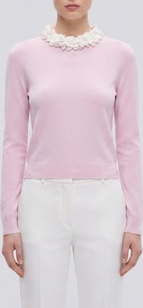 Self Portrait Maglia slim fit in lana ricamata con collo a rouches