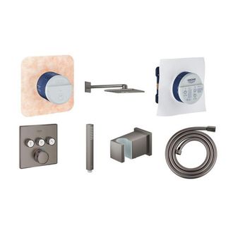 GROHE SmartControl Regendoucheset Inbouw - hoofddouche rechthoekig 31cm - 2 functies - handdouche staaf 1 stand - mengkraan - slang 175cm - brushed hard gra