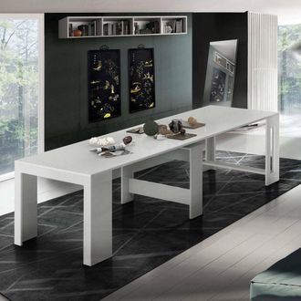 Dmora Mesa De Comedor Moderna, Made In Italy, Consola Extensible Hasta 12 Asientos, Con Soporte De Extensi&oacute;n, 51x90h77 Cm (hasta 300 Cm) Color Alerce Blanco