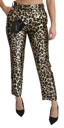 Dolce & Gabbana Brown Leopard Sequined High Waist Womens Pants