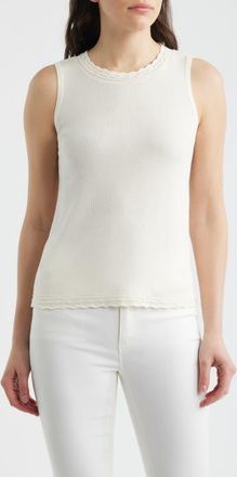 Anne Klein Scallop Trim Sleeveless Sweater in White Dove at Nordstrom, Size X-Large