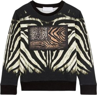 Roberto Cavalli Kids Sweatshirts, male, Black, 8 Y, Animalier Patchwork Sweatshirt