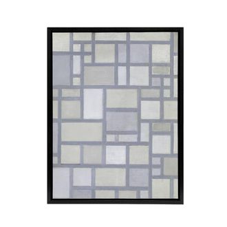 Artery8 Abstract Composition with Gray lines Mondrian Framed Canvas Wall Art in Grey | Size: W24 x H32