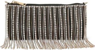 Badgley Mischka Piper Leather Mix Crystal Fringe Crossbody in Black at Nordstrom, Size Small