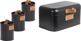 Beliani Conjunto De 4 Piezas Panera Y Botes De Metal 30 X 17 X 17 Cm Para T&eacute; Caf&eacute; Az&uacute;car Negro Reverie