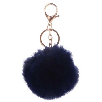 Generic 8cm Faux Rabbit Ball Keychain, Handbag Charms Bag Pendant Key Ring Holder, Pom Fluffy Key Chains(navy)