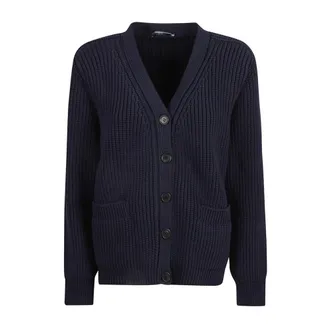 Prada Cardigans, female, Blue, Size: S Cotton Sweater with Button Closure