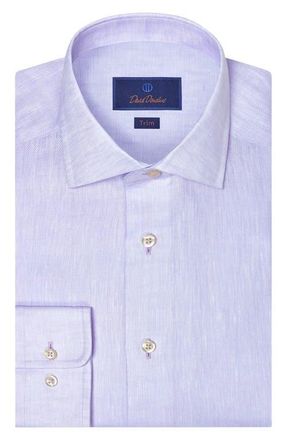 David Donahue Herringbone Linen Dress Shirt in Lilac at Nordstrom, Size 17.5 - 36