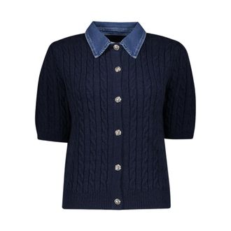 Geisha Cardigan + Denim Kraag - Dames - Truien - Blauw - Maat: 2XL Denim