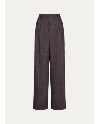 TWP Hudson Checked Pleated Straight-Leg Pants