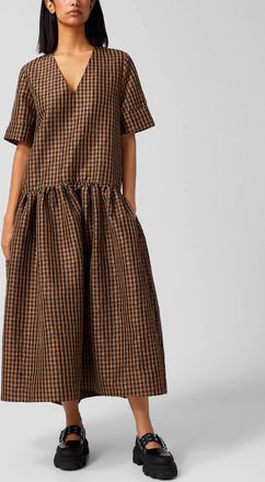 Ganni Womens Crinkled taffeta brown gingham dress