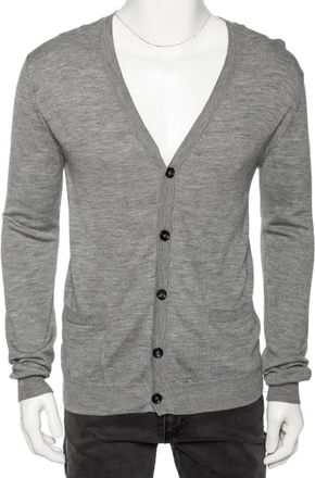Roberto Cavalli Grey Knit Pocketed Button Front Cardigan