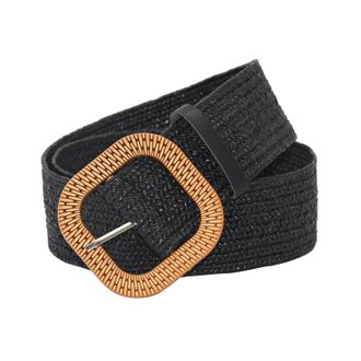 Generic 2025- Women Belt Straw Woven Elastic Stretch Wide Waist Belts For Dresses With Buckle Back Belt for (Black, One Size)