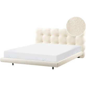 Beliani Letto matrimoniale in tessuto boucle con testata trapuntata Bianco sporco 160 x 200 cm Soulisse
