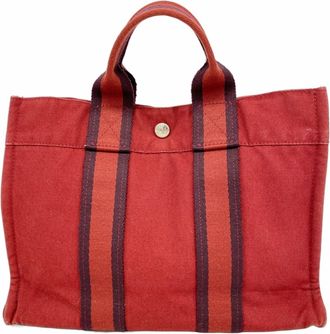 Herm&egrave;s Red Color Canvas Tote Bag (Pre-Owned)