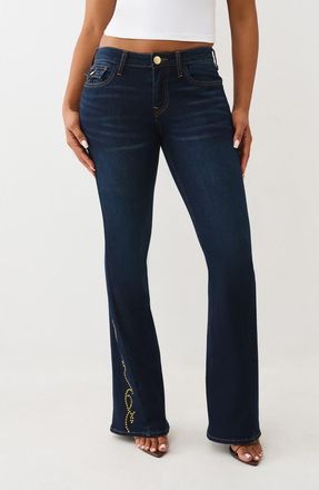 True Religion Joey Stud Embellished Flare Jeans in Dark Oak Wash at Nordstrom Rack, Size 30