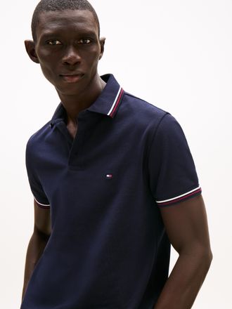 Tommy Hilfiger Poloshirt TOMMY HILFIGER TIPPED SLIM FIT POLO, Herren, Gr. M, blau (desert sky), Jersey, Obermaterial: 96% Baumwolle, 4% Elasthan, slim fit, Shirts Po