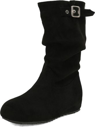 Generic Womens Suede Western Ankle Boots, Wedge Heel Wide Shaft Pull-On Design for Comfortable Cowboy Style,Black,10 UK