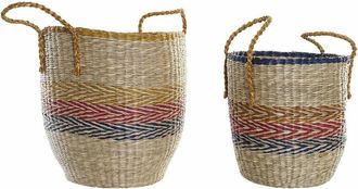 DKD Home Decor Lote De 2 Cestas - Dkd Home Decor - Naranja Verde Hierba Marina - 35 X 22 X 46 Cm - Montaje F&aacute;cil