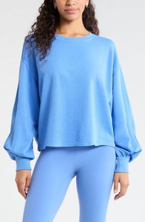 Zella Go Easy French Terry Crewneck Sweatshirt in Blue Azurite at Nordstrom, Size Xx-Large