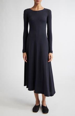 FFORME Jo Long Sleeve Stretch Silk Crepe Jersey Asymmetric Dress in Navy at Nordstrom Rack, Size X-Small