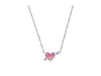Kendra Scott Ari Heart Arrow Short Pendant Womens Necklace Womens Necklace Silver Pink Opalescent Resin, Brass