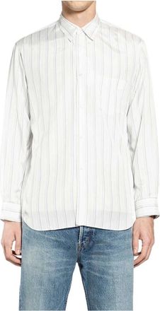 Comme Des Gar&ccedil;ons Gestreepte blouse met lange mouwen - Heren - Casual Overhemden - Wit - L - Satijn - Overhemden