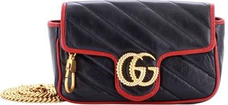 Gucci Black Diagonal Quilted Leather Gg Marmont Flap Bag Super Mini (Authentic Pre-Loved)