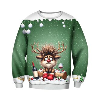 Generic Mens Christmas Sweatshirt Funny Santa Xmas Print Casual Tops Long Sleeve Crew Neck Jumpers Winter Comfy Activewear Tops for Holiday Party
