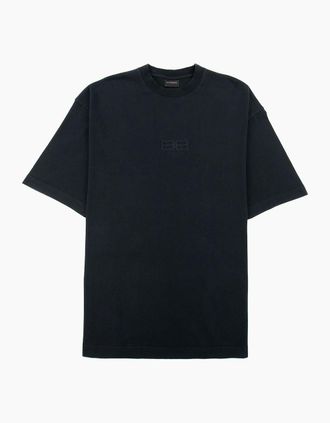 Balenciaga Mens Balenciaga Bb Embroidered Logo T Shirt Dark Navy - Size: 38