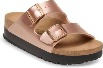 Birkenstock Womens Arizona Pap Flex Platform Sandal In Electric Metallic Copper
