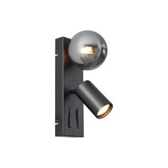 QAZQA Moderno L&aacute;mpara De Pared Moderna Negra 2 Luces Orientable Con Puerto Usb-c - Lesly Met&aacute;lica /vidrio Rectangular /esfera Adecuado Para Led Max. 1 X 8 W