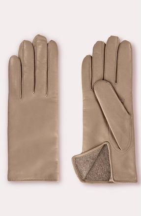 Seymoure Classic Kelly Leather Cashmere Lined Gloves in Nude at Nordstrom, Size Small