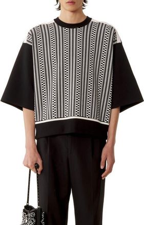 Lanvin Loose-Fit T-Shirt In Silk And Cotton Jacquard in Black/ecru at Nordstrom, Size X-Large