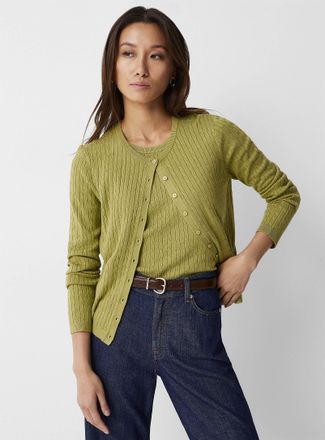 Contemporaine Womens Flowy cable-knit Cardigan Sweater