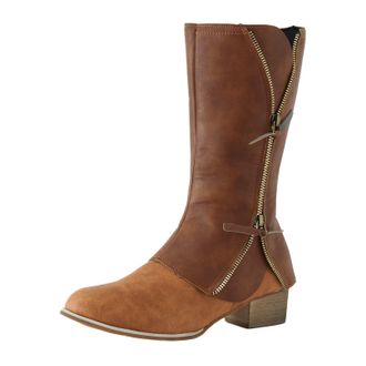 Generic Cowboy Boots Womens Lined Waterproof with Low Heel, Comfortable Suede Brown Western Boots, Trekking Shoes, Flat Shoes, Non-Slip for Women Half Boots, 