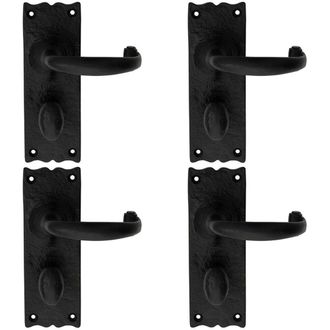 Loops 4x PAIR Forged Curved Handle on Bathroom Backplate 155 x 54mm Black Antique