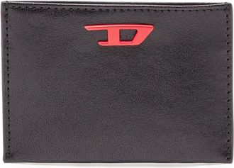 Diesel Leather card holder with red D plaque - Heren - Portefeuilles - Zwart - ONE Size - Leer - Accessoires