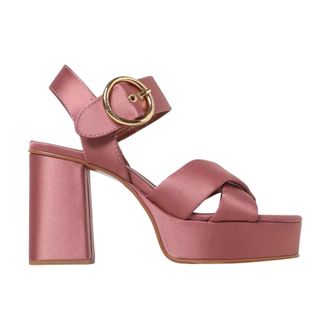 See By Chlo&eacute; Roze Satijnen Gesp Sleehak Sandalen - Dames - Sandalen met hakken - Roze - 41 EU - Satijn - Schoenen