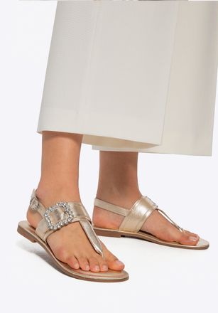 Wittchen Dames Leren Sandalen met Decoratieve Gesp Goud Echt Leer