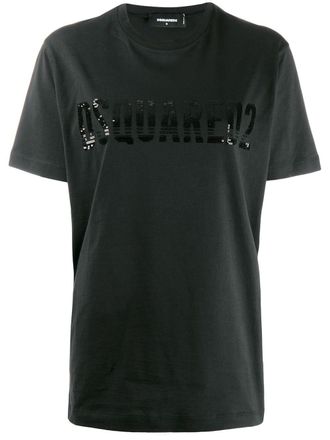Dsquared2 logo print T-shirt - women - Polyester/Cotton - S - Black