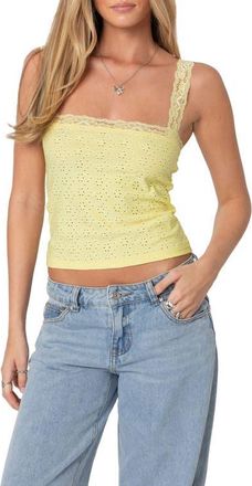 Edikted Virginia Lace Trim Eyelet Camisole in Yellow at Nordstrom, Size X-Small